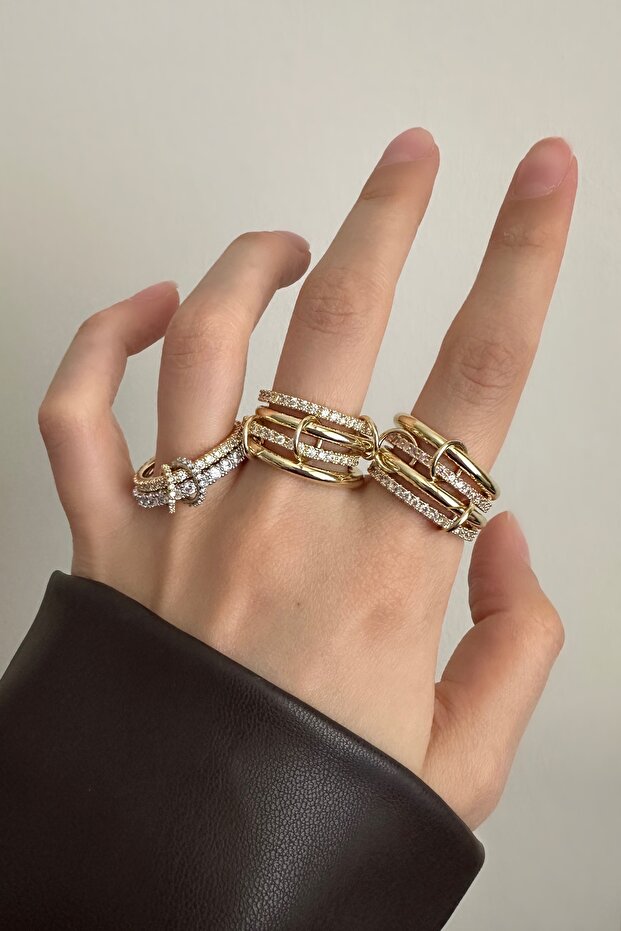 حلقة مجمعة من حجر الراين مكونة من قطعتين - 4