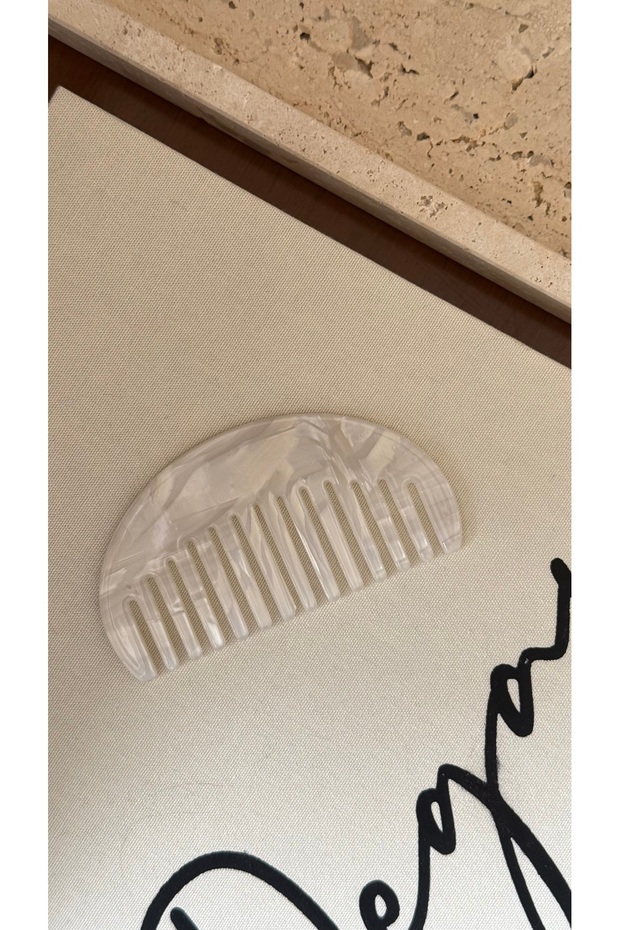 Patterned Bone Mini Comb White Pearlescent - 2