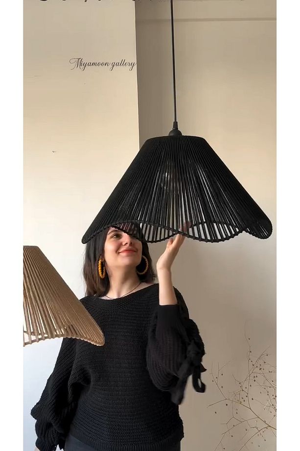 LUMİNART Rustik Tarz Bohem avize Makrome avize Salon avize Yatak Odası Avize Rattan Avize - 2