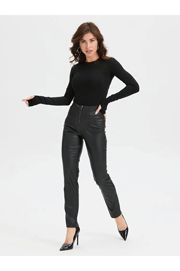 Black Finger Snap Long Sleeve Crew Neck Viscose Lycra Badi