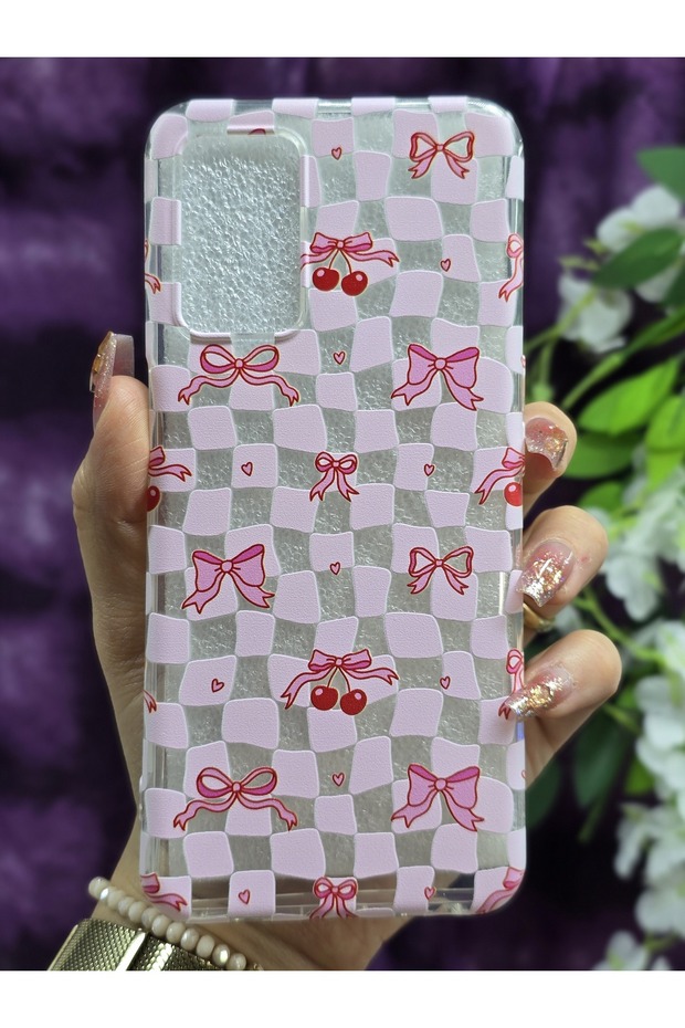 OPPO A16 / OPPO A55 Compatible Clear Phone Case with Ribbon and Cherry Pattern