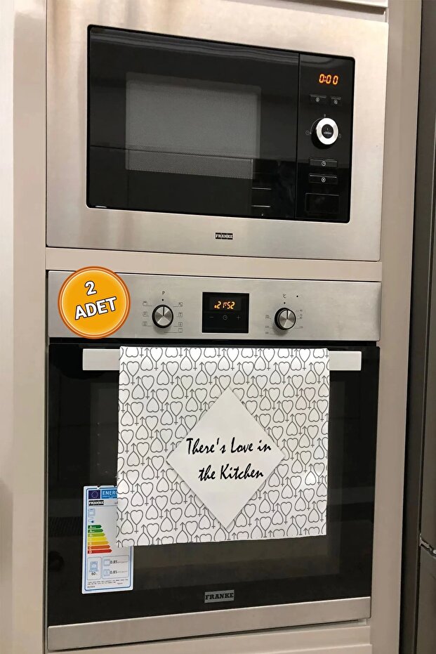 There Is Love in the Kitchen Kitchen Drying Oven White Hand Towel 100% Cotton 35X50Cm 2 Pieces