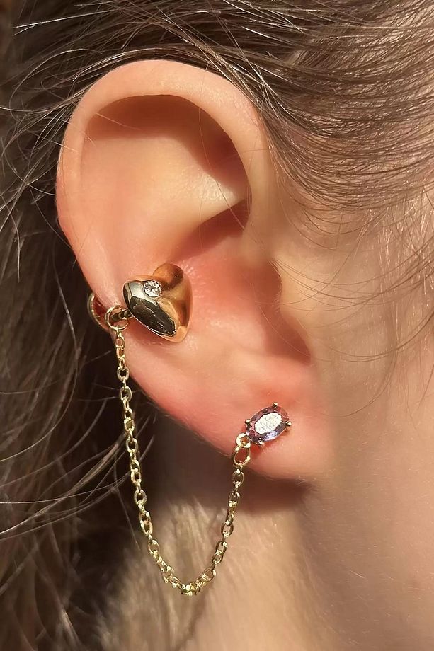 ALTIN RENK KALP FİGÜRLÜ EAR CUFF KÜPE (TEK - 1