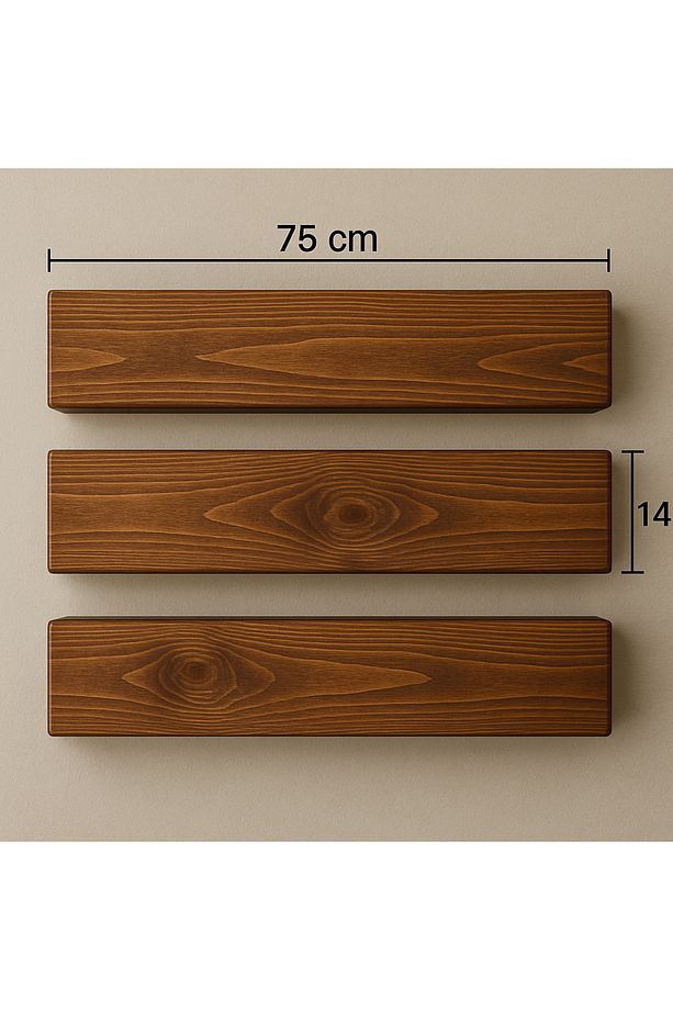 “Dekoratif Ahşap Duvar Rafı 3’lü Set | Modern Mutfak ve Salon Kullanımı İçin”75x14cm - 2
