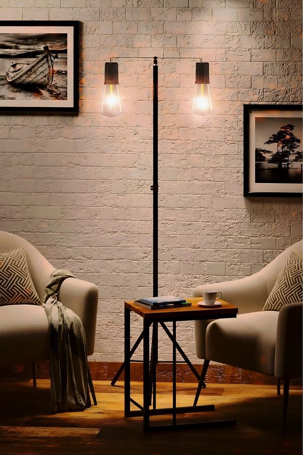 2 Led Gece Kitap Okuma Işığı Standlı 3 Mod'lu Şarjlı Dekor Led Lamba Rustik Ampul Lambader Fener - 4