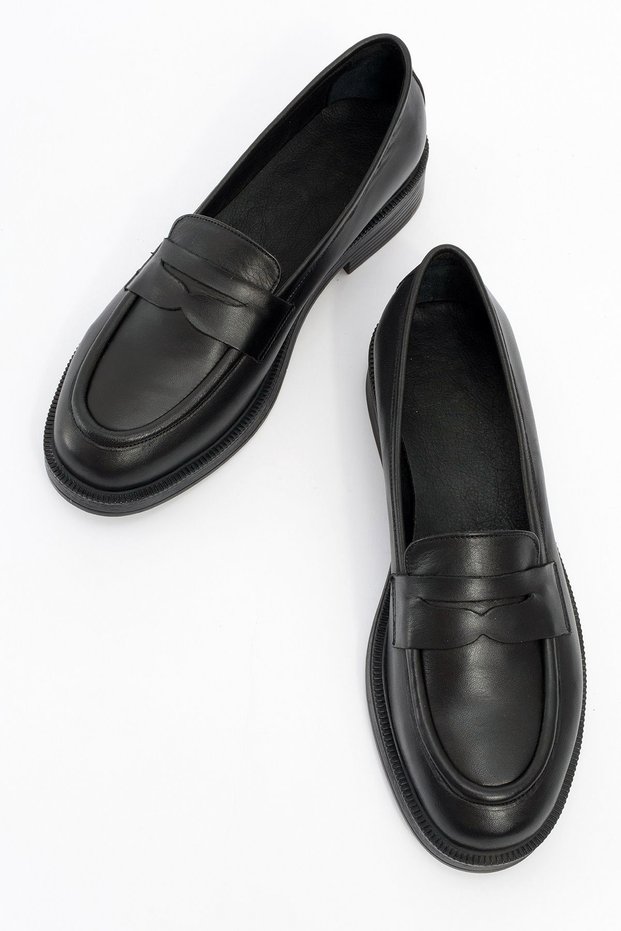 Black Genuine Leather Women Loafer Shoes Real Leather Women Moccasin Office & Casual College Shoes