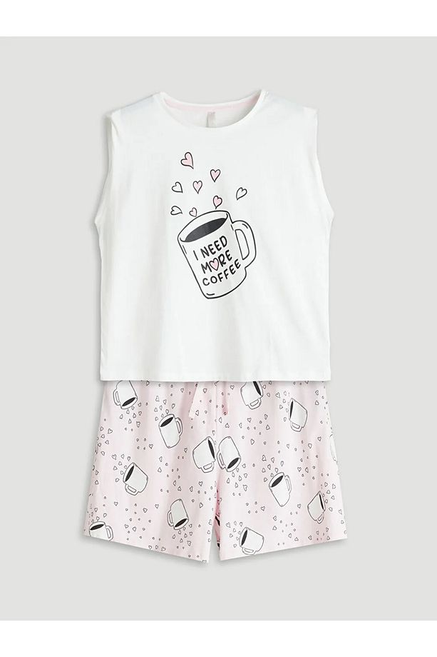 LCW DREAM Pembe Bisiklet Yaka Baskılı Kadın Şortlu Pijama Takımı - 1