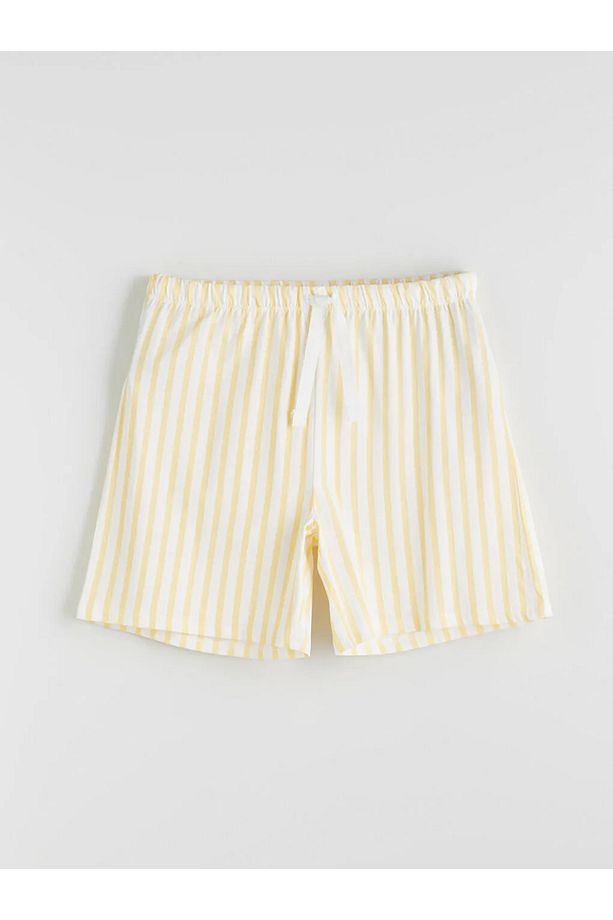 LCW DREAM Ekru Gömlek Yaka Çizgili Hamile Şortlu Pijama Takımı - 4