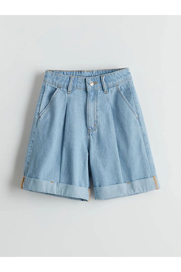 LCW Kids Indigo Beli Ayarlanabilir Lastikli Kız Çocuk Jean Şort - 1