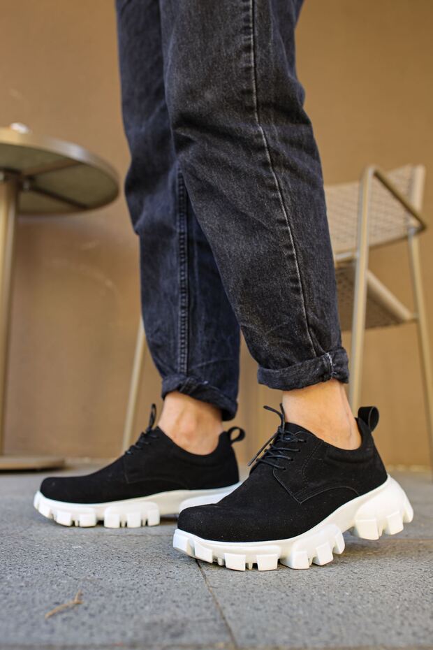 Lace-Up High Sole Men's Casual Shoes Black