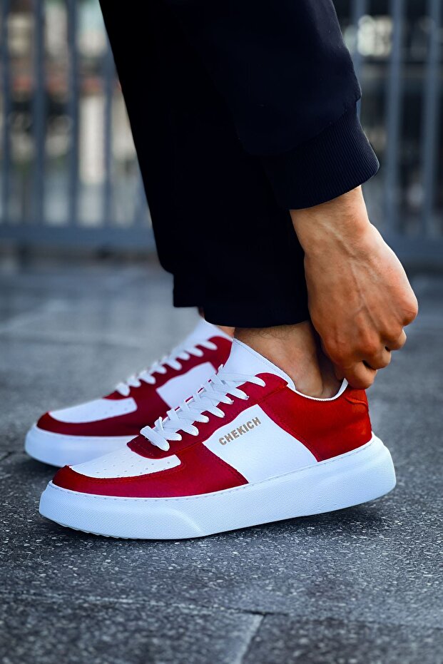 Lace-Up Men's Casual Shoes Red White