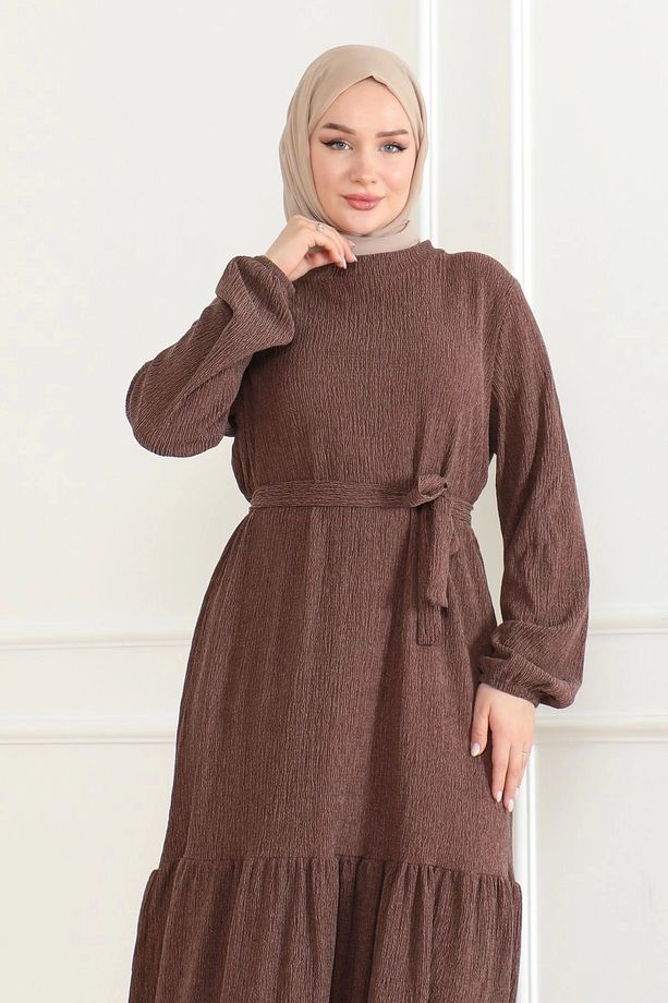 Katya Kumaş Mevsimlik Elbise / E0120 - Taba - 3