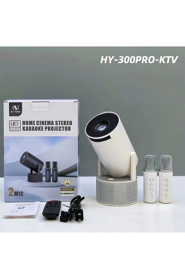 HY300 Pro KTV Karaoke mikrofon hoparlör sinema, oyun ve ev için taşınabilir LCD akıllı projektör. - 3