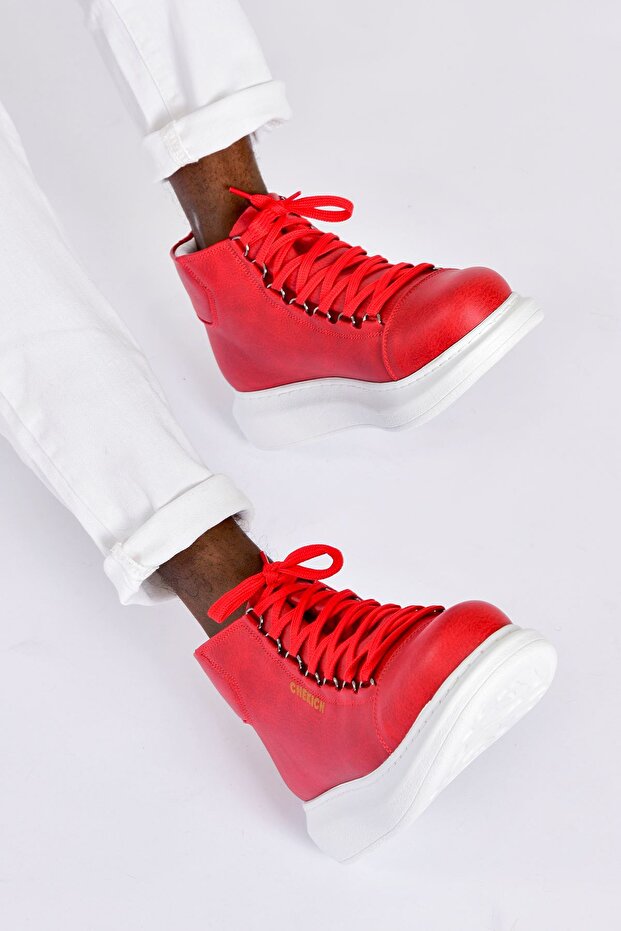 Lace-Up Men's Sneaker Boots Red