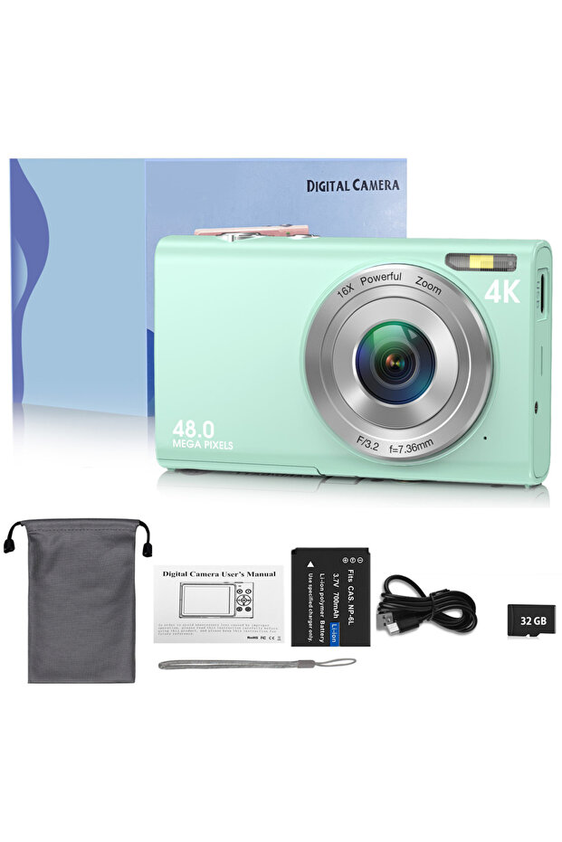 Green-32G TF Card 4K Digital Camera Autofocus Vlogging Camera HD 48MP with 2.8" Large Screen Camcord - 1