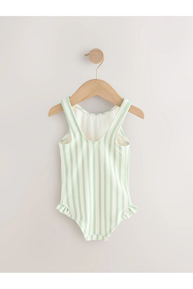 Tek Parça Yeşil/Ekru Dinazor Desenli Askılı Mayo ALYAB7041 - 2