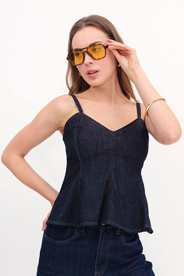 Askılı Denim Bluz A17189 - 1