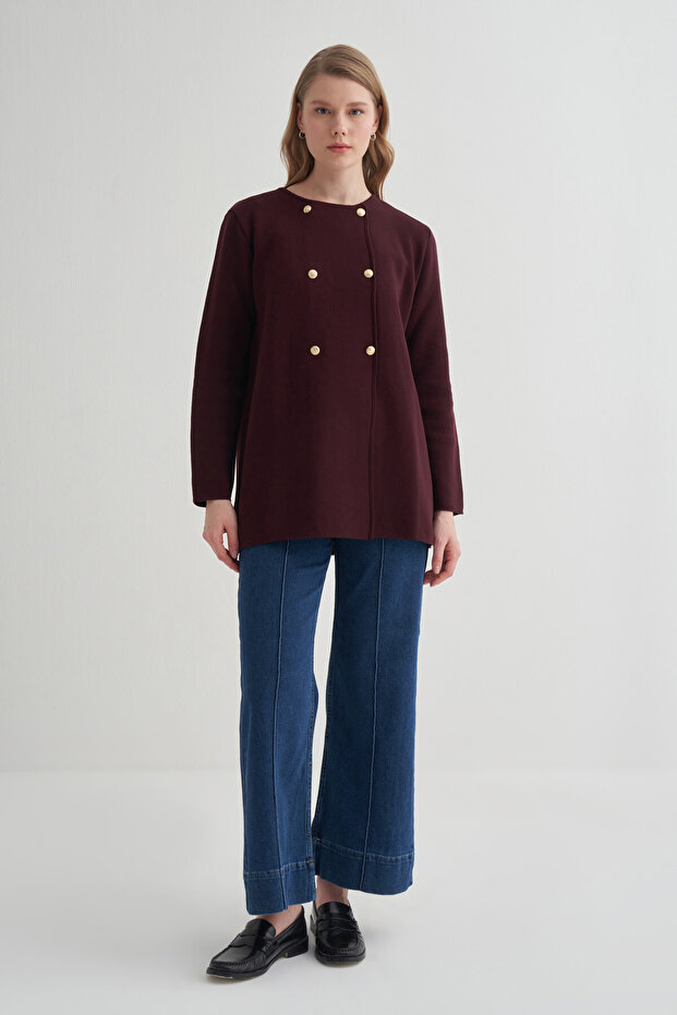 Kruvaze Maxi Çelik Örme Hırka - 1