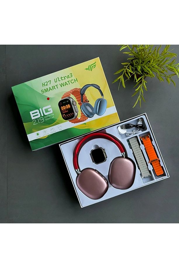 H27 Ultra 3 Akıllı Saat 2,19 Ekran Nfc Gps, Bluetooth Kulaklık ve 4 Kordon Hediyeli Kombinasyon Set - 3