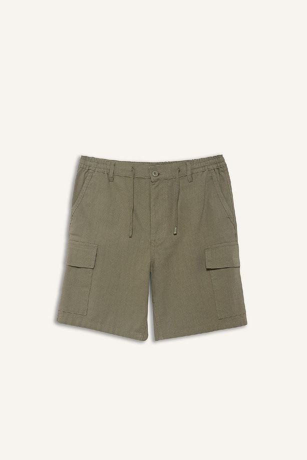 %100 Pamuk Regular Kargo Cepli Keten Görünümlü Bermuda Şort E7799ax25sp - 6