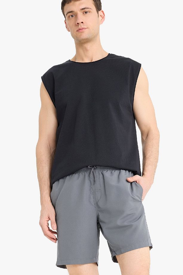 Regular Fit Kısa Boy Cepli File Astarlı Beli Bağcıklı Düz Hafif Kumaş Deniz Şortu E5133axns - 5