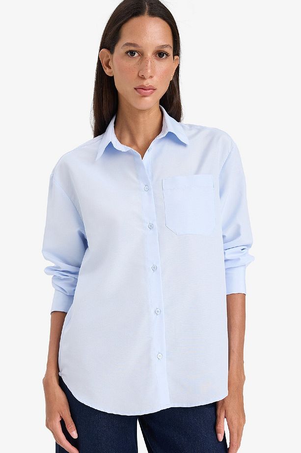 Oversize Geniş Kalıp Poplin Uzun Kollu Gömlek E7188AX25SP - 1