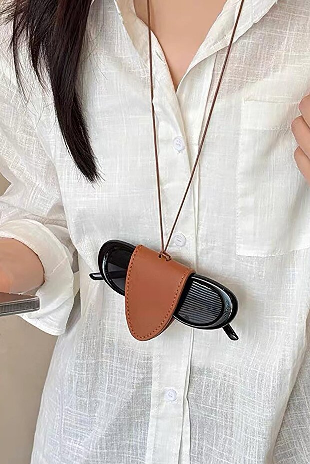 Brown Color Leather Glasses Holder with Hanging Neck
