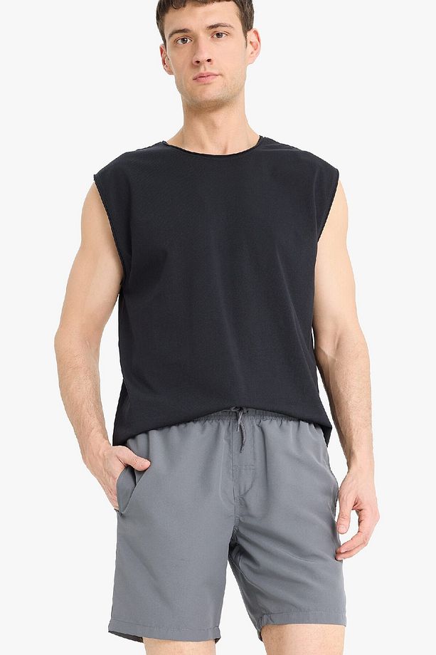 Regular Fit Kısa Boy Cepli File Astarlı Beli Bağcıklı Düz Hafif Kumaş Deniz Şortu E5133axns - 4