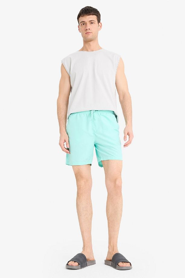 Regular Fit Kısa Boy Cepli File Astarlı Beli Bağcıklı Düz Hafif Kumaş Deniz Şortu E5133axns - 2