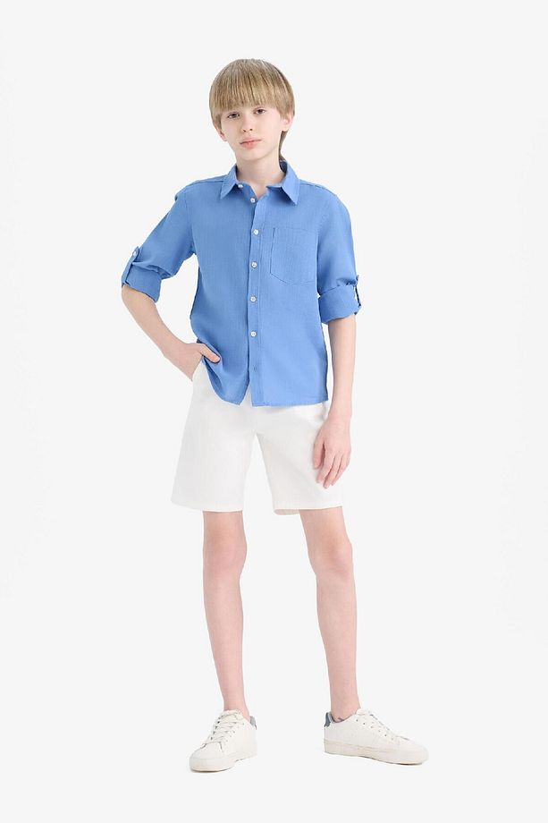 Erkek Çocuk Cepli Basic Düz Gabardin Şort C2955A825SM - 4