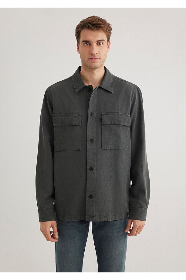 Antrasit Tencel Tm Modal Gömlek Regular Fit / Normal Kesim 0211372-71598 - 3