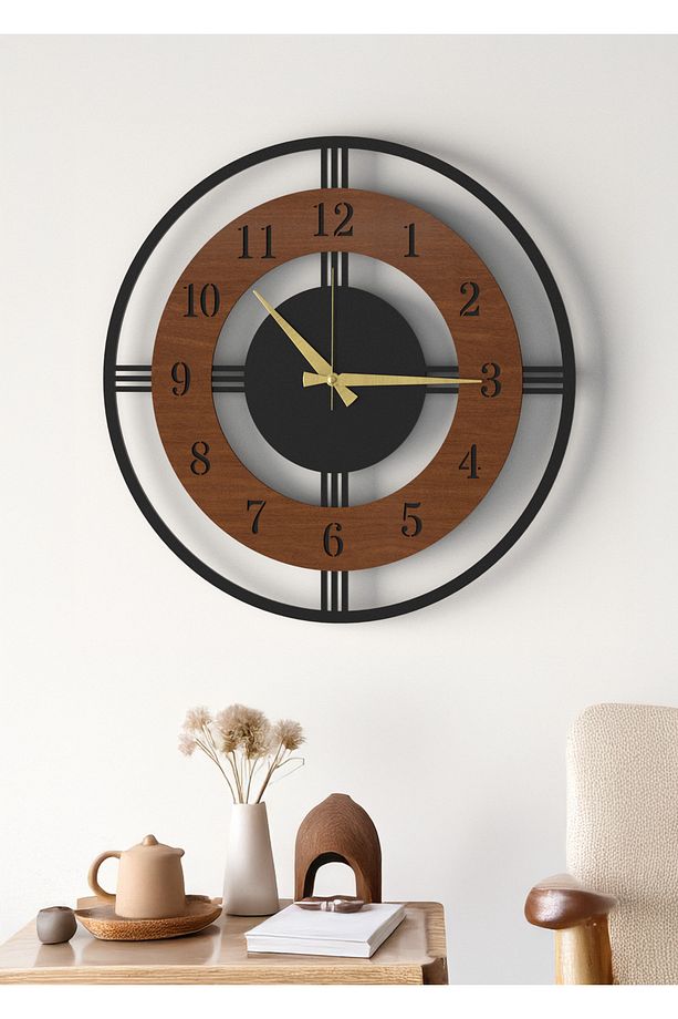 Modern Ahşap Duvar Saati Kepler-1649 - Büyük Boy 3D Tasarım Dekoratif Salon Ofis Saati 48cm - 5