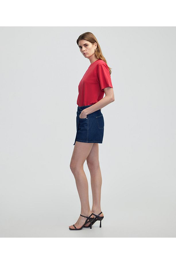 Cepli anvelop denim şort etek - 5
