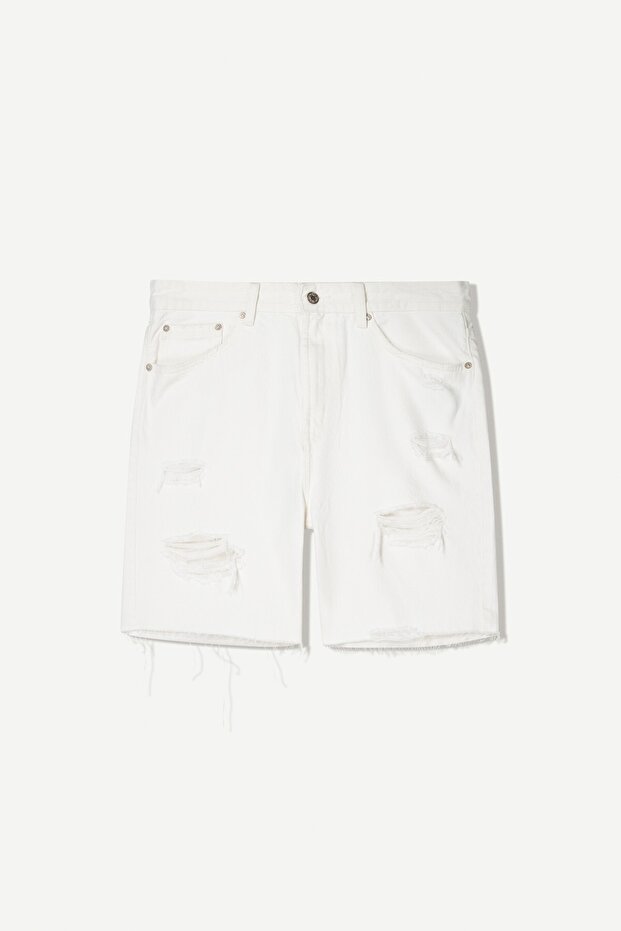 Distressed denim bermuda şort - 2