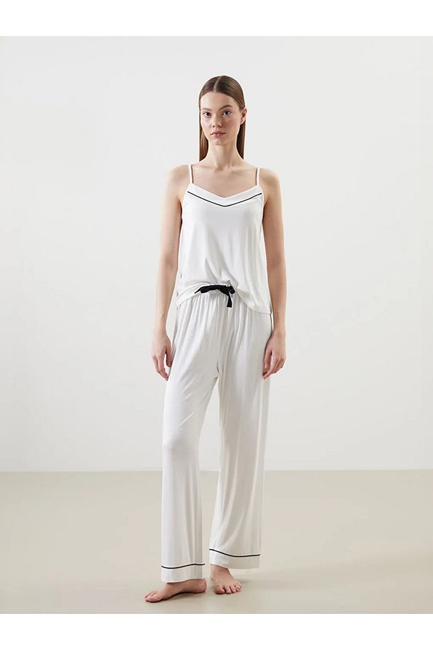 LCW DREAM Ekru Kalp Yaka Kadın Pijama Takımı - 1