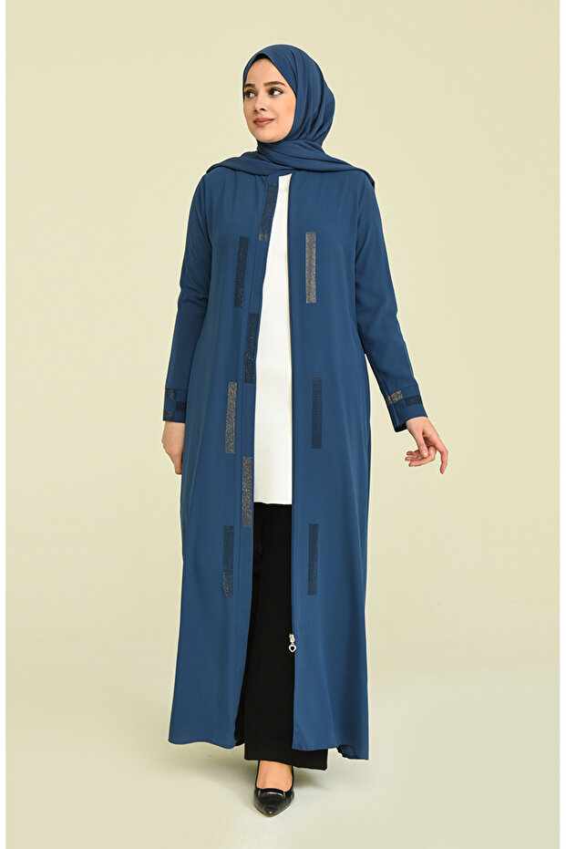 Plus Size Embellished Abaya 5044-01 Indigo