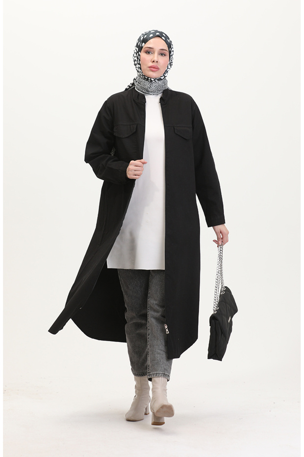 Plus Size Zip-Up Denim Tunic 35301-02 Black