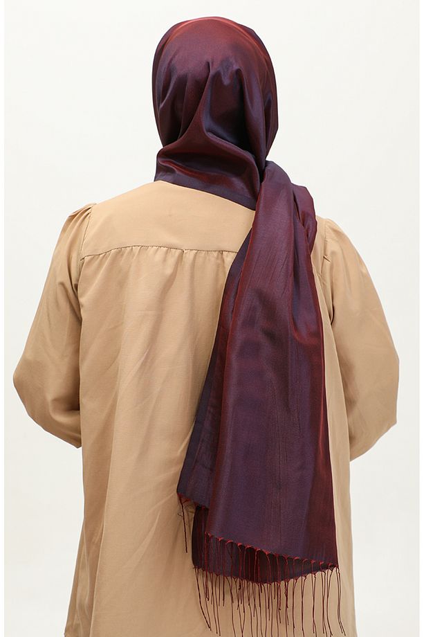 Püsküllü Tafta Şal 1267-24 Koyu Mürdüm - 3