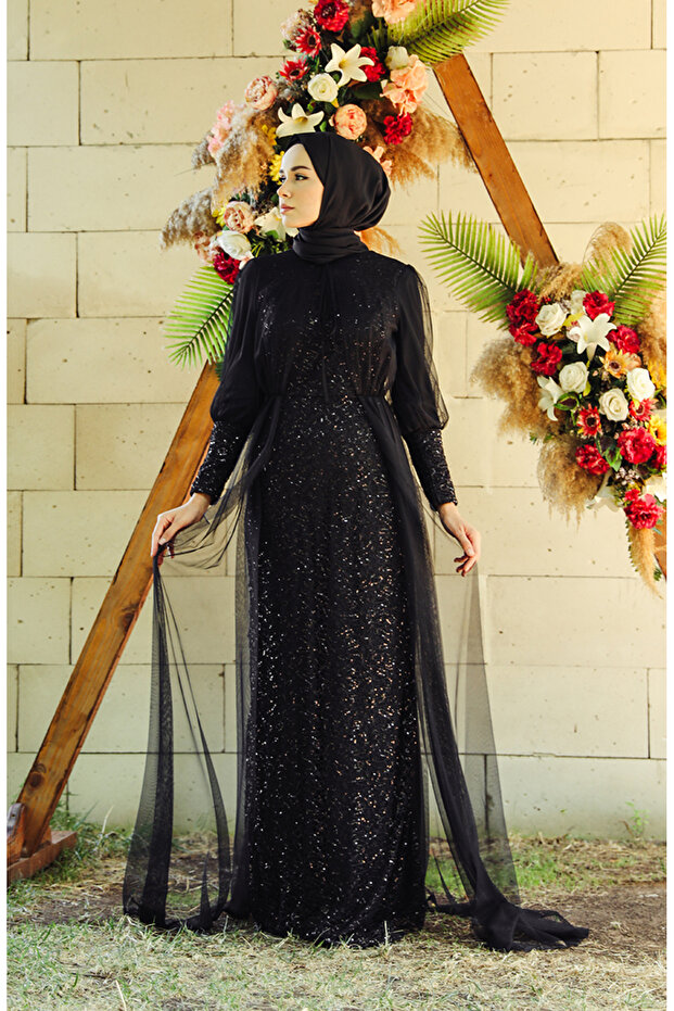 Sequined evening dress 5346-02 black