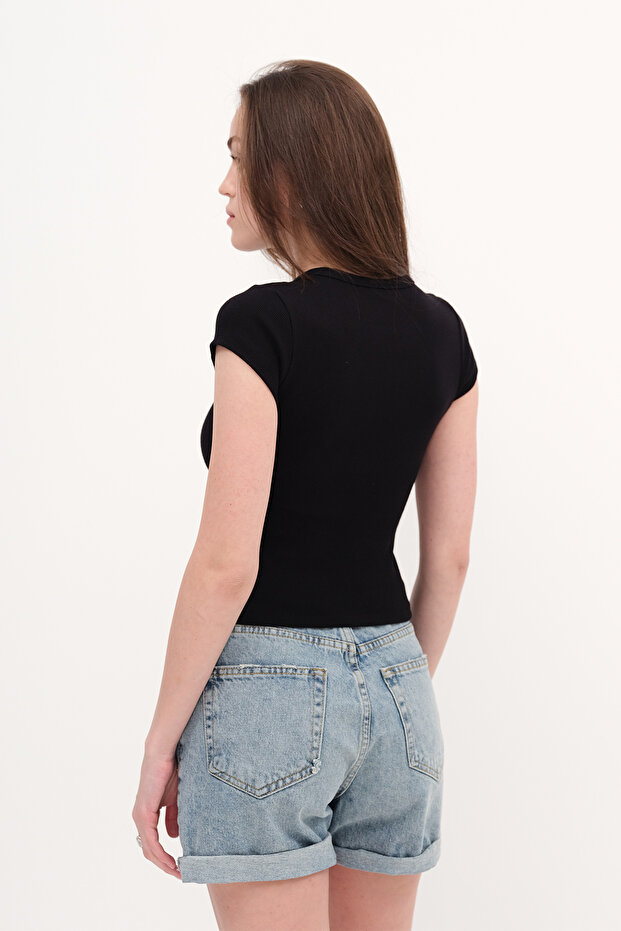 Düğmeli Basic T-shirt P0377 - 5