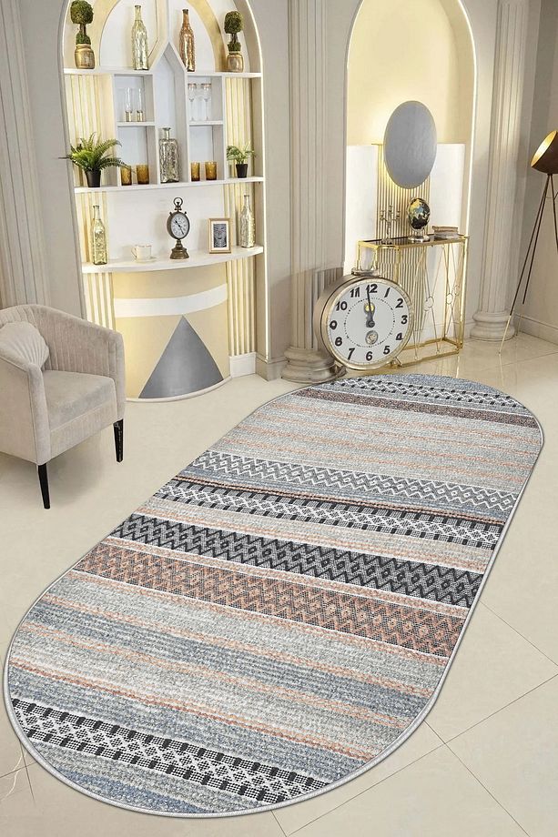 Salon Halısı Geometrik İskandinav Eskitmeli Dijital Baskı Yıkanabilir Kaymaz Taban 3463SALONDF - 1