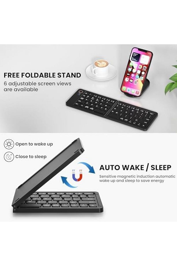 Mini Katlanabilir Bluetooth Klavye Taşınabilir ve Telefon Standı iPhone ile uyumlu iPad ile uyum - 3