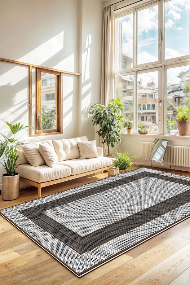 Salon Halısı Geometrik İskandinav Eskitmeli Dijital Baskı Yıkanabilir Kaymaz Taban 9011SALONHULYA - 1