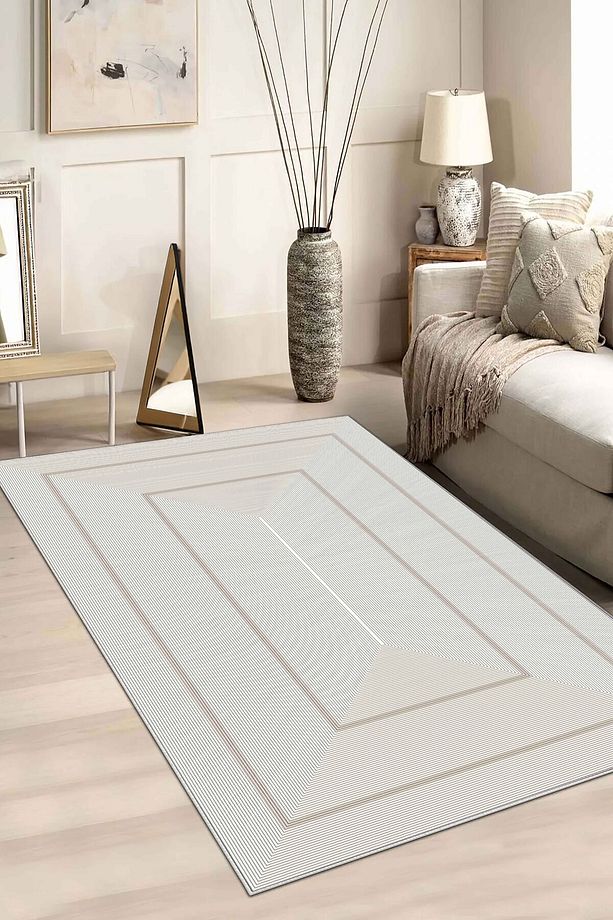 Salon Halısı Geometrik İskandinav Eskitmeli Dijital Baskı Yıkanabilir Kaymaz Taban 8155SALON - 2