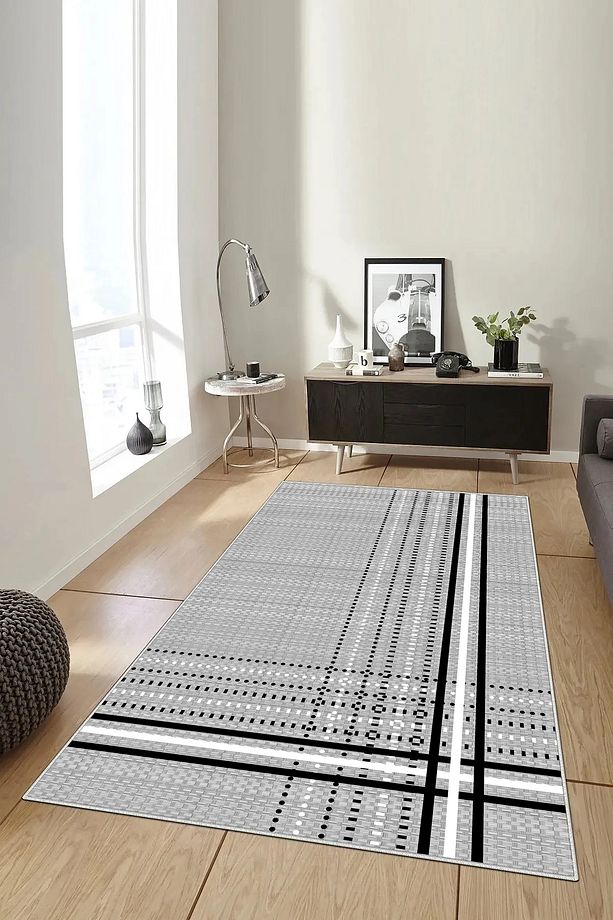 Salon Halısı Geometrik İskandinav Eskitmeli Dijital Baskı Yıkanabilir Kaymaz Taban 8168SALONHULYA - 2