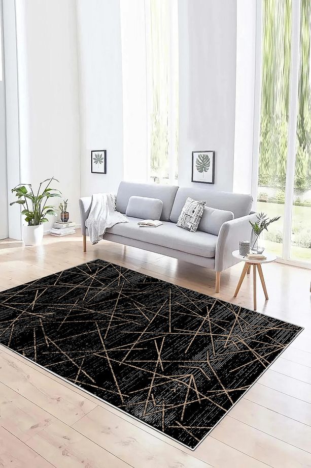 Salon Halısı Geometrik İskandinav Eskitmeli Dijital Baskı Yıkanabilir Kaymaz Taban 9023SALONHULYA - 3