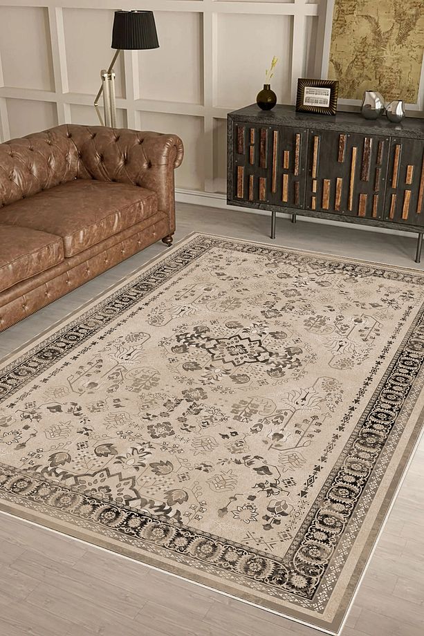 Salon Halısı Geometrik İskandinav Eskitmeli Dijital Baskı Yıkanabilir Kaymaz Taban 3174SALON - 1