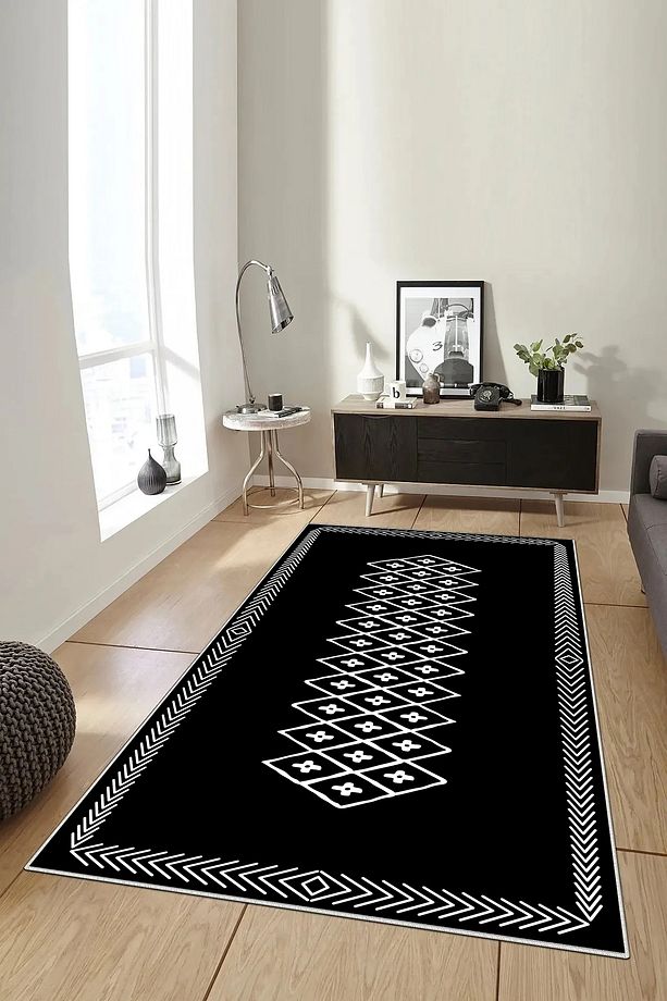 Salon Halısı Geometrik İskandinav Eskitmeli Dijital Baskı Yıkanabilir Kaymaz Taban 8177SALONHULYA - 2