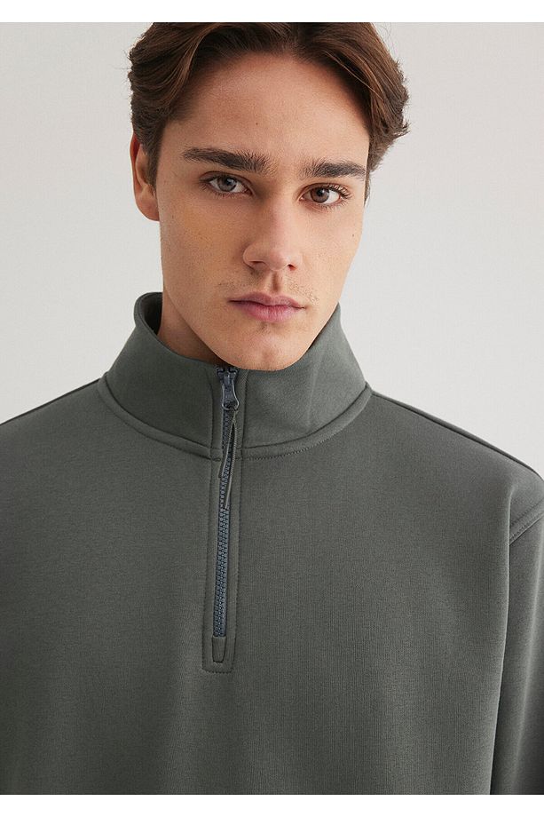 Yarı Fermuarlı Yeşil Basic Sweatshirt 0s10278-71598 - 7