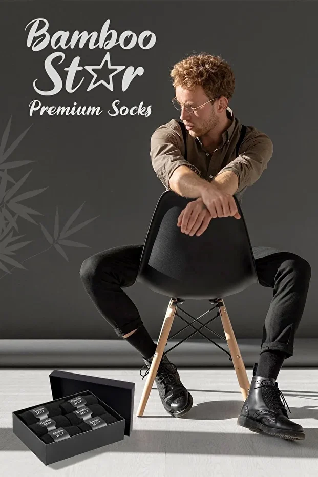 Bambu Erkek Soket Uzun Düz Asorti Çorap Dikişsiz 6'lı Premium Kutulu (3 SİYAH - 3 LACİVERT) - 7
